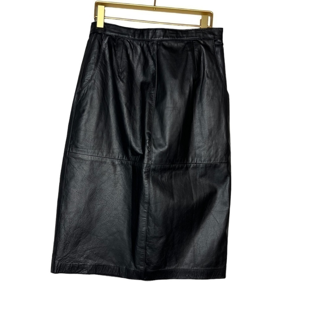 1960s Vintage Sliverleaf 100% Leather Midi Pencil Skirt Vtg size 14- 27 in waist